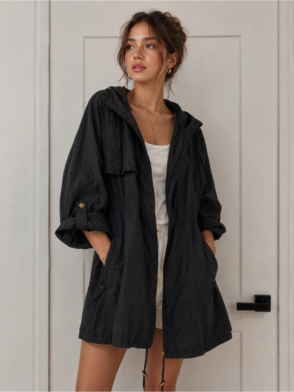 DENIM & CO PARKA IN A POCKET WATER RESISTANT WIND BREAKER